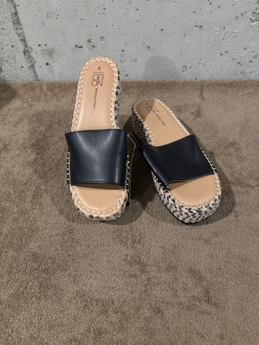 No Boundaries Black Slide Platform Mules with Woven Espadrille Sole - Size 8